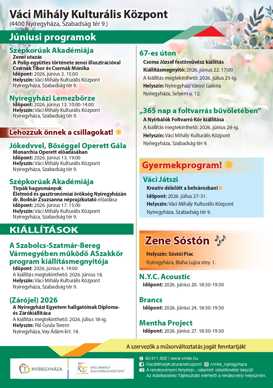 Júniusi programok a VMKK-ban és intézményeiben