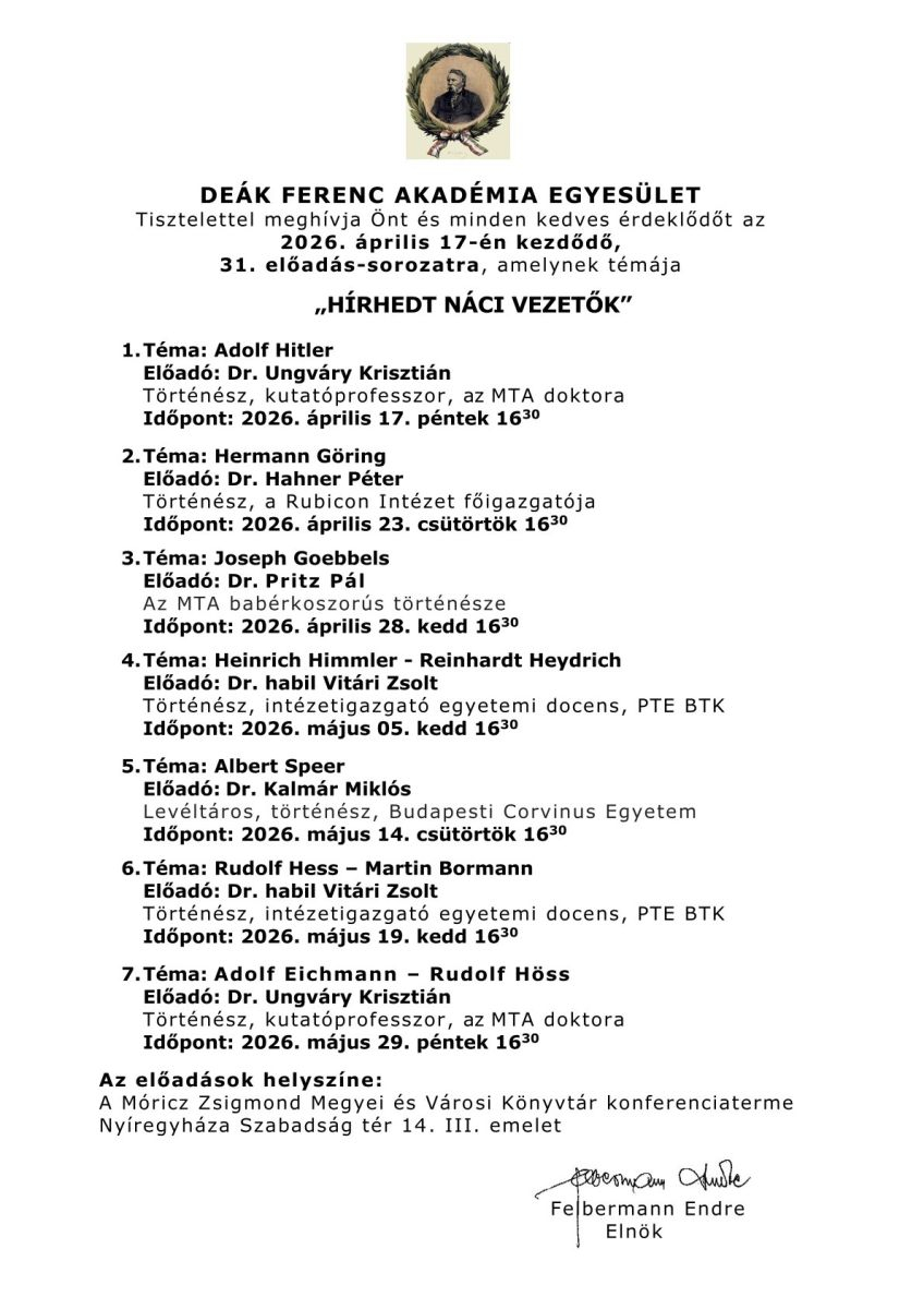 Deák Ferenc Akadémia Egyesület előadásai