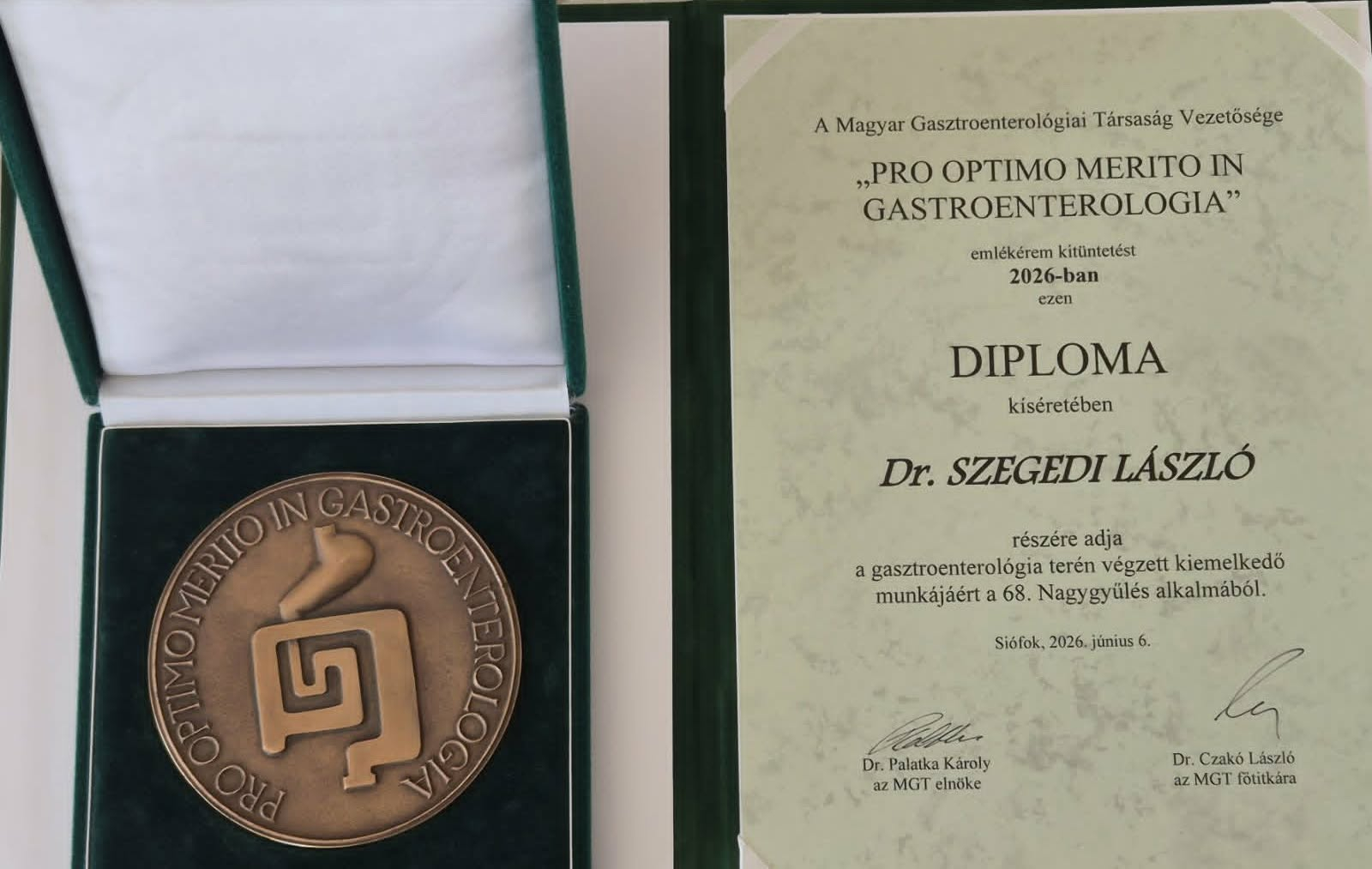 Rangos szakmai elismerésben részesült dr. Szegedi László 
