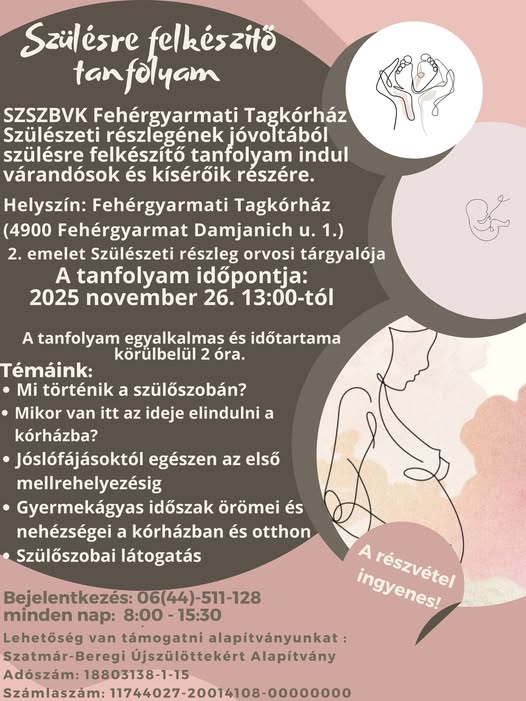 Szülésre felkészítő tanfolyam Fehérgyarmaton
